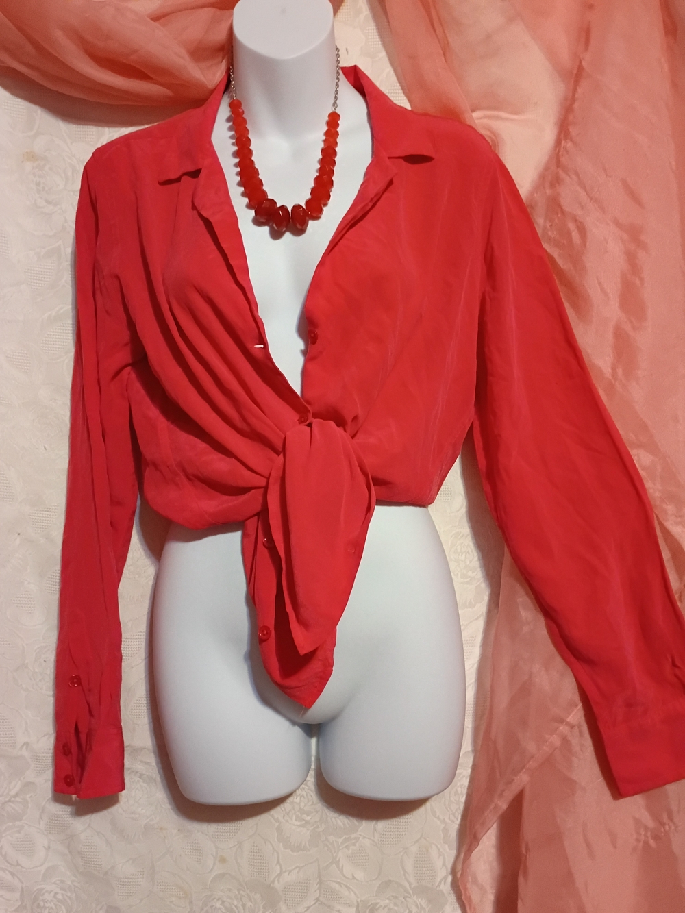 Equipment Ladies 100% Silk Brick Red Button-Down Blouse Sz Lg